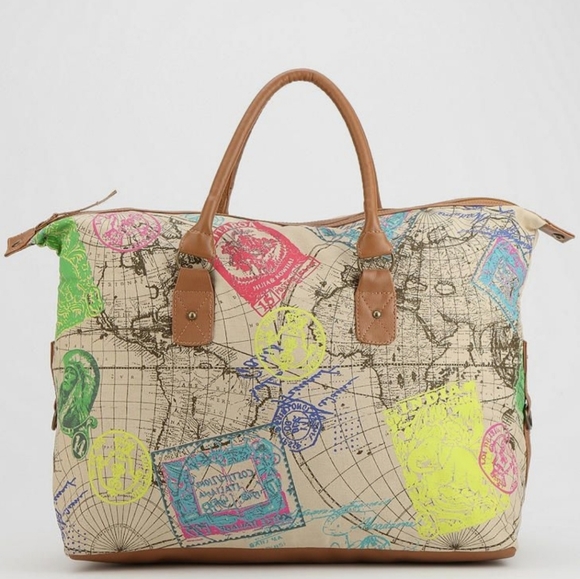 Free People Handbags - NEW | Free People Ecote Neon Map Overnight Weekender